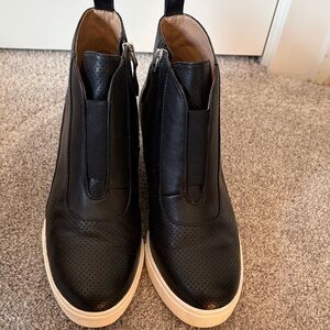 Black wedge sneaker booties